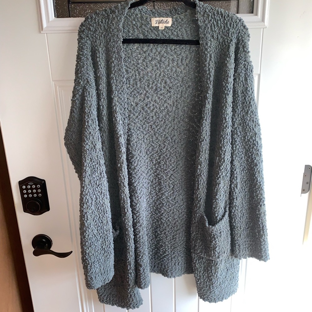 Listicle Green Popcorn Cardigan Sweater Size Large